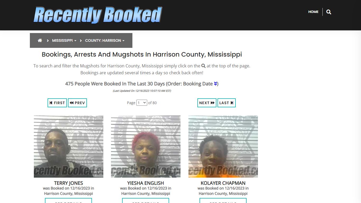 Bookings, Arrests and Mugshots in Harrison County, Mississippi