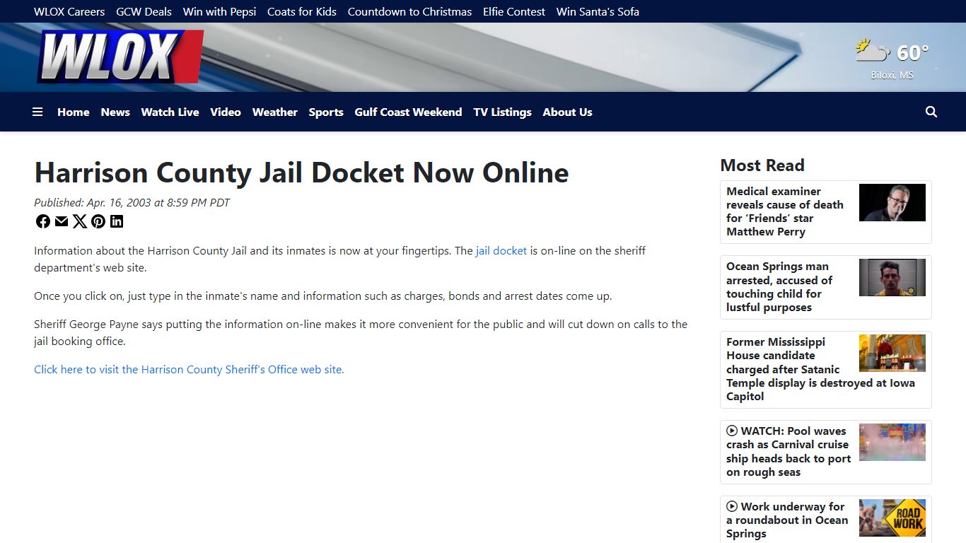 Harrison County Jail Docket Now Online - WLOX